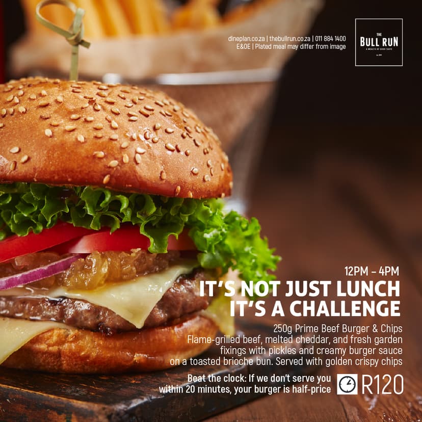 Lunch Challenge – 250g Prime Beef Burger & Chips